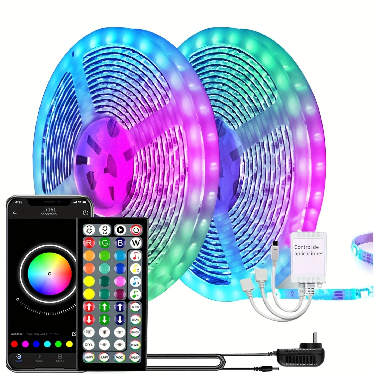 Tira de luces LED que funcionan con pilas, tira de luz LED alimentada por  USB de 25 pies, tira de luces LED RGB que cambian de color con