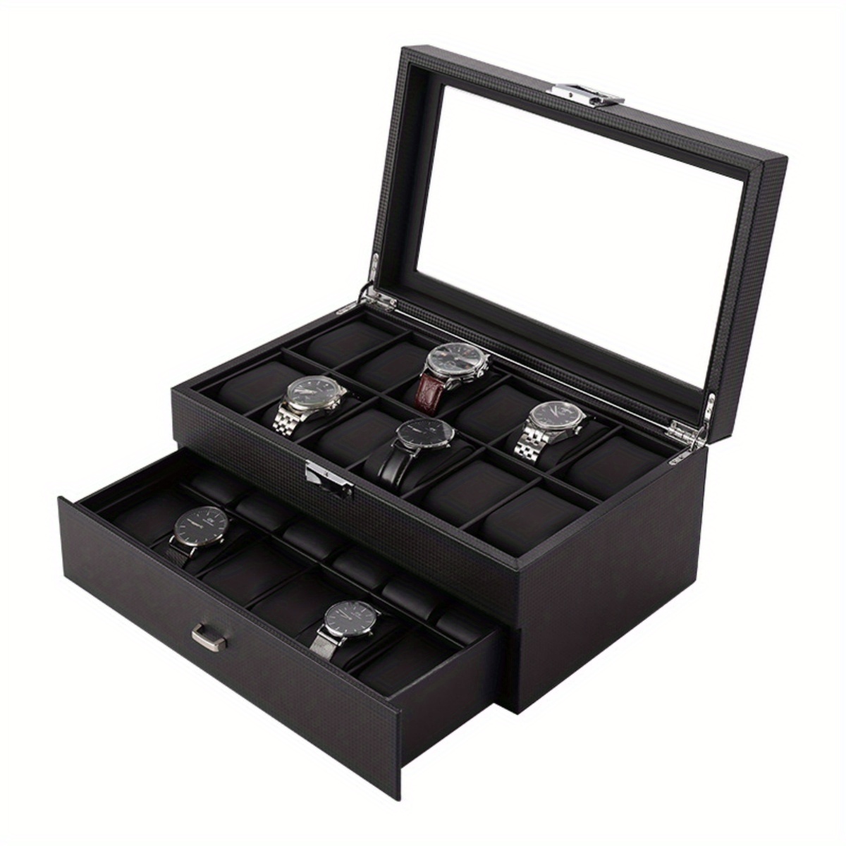 Watch Box for Men - 10 Slot Watch Case Black