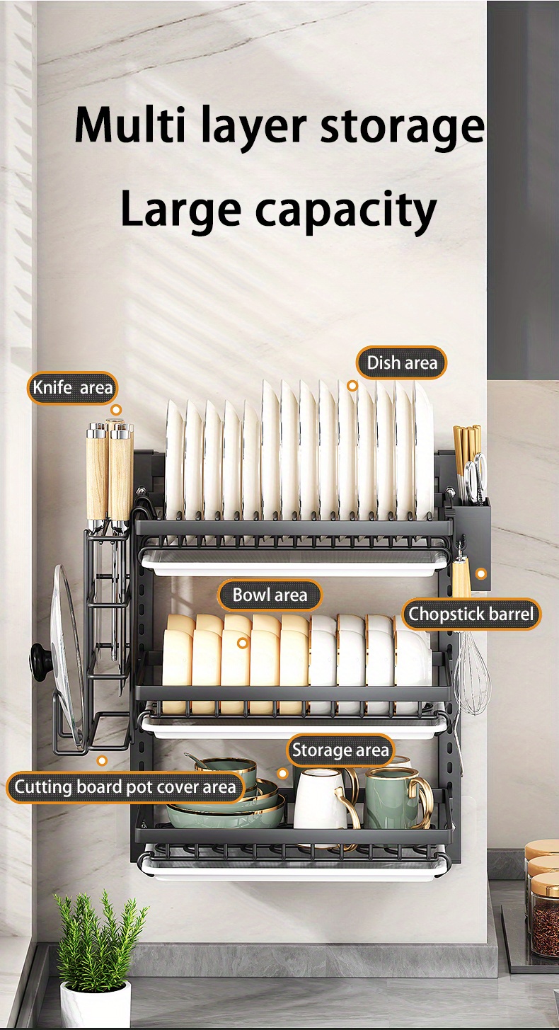 Wall mounted Bowl Plate Holder With Drain Tray Organizer For - Temu