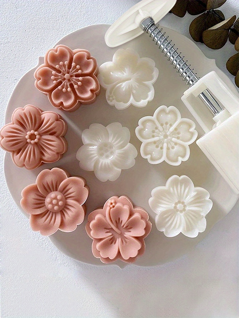 5pcs flower   diy mooncake pastry molds abs plastic intricate white flower designs for elegant baking ideal for christmas halloween kitchen essentials details 5