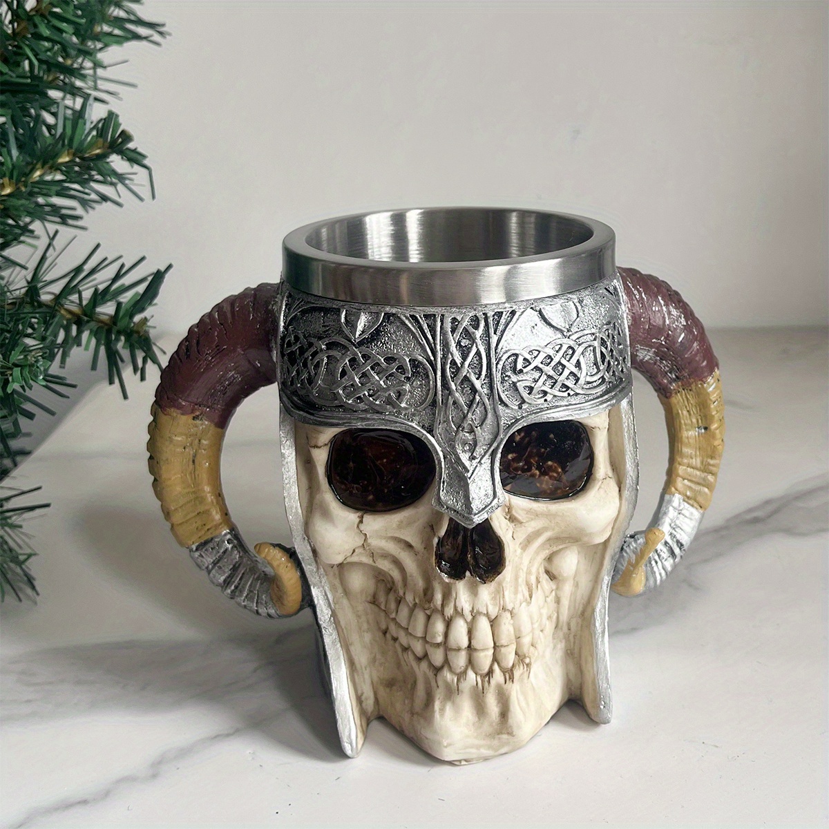 1pc Stainless Steel Skull Warrior Beer Coffee Mug Beverage Drinking Cup  Best Gift For Birthday Men Woman Halloween Party Cup Day Of The Dead Gifts