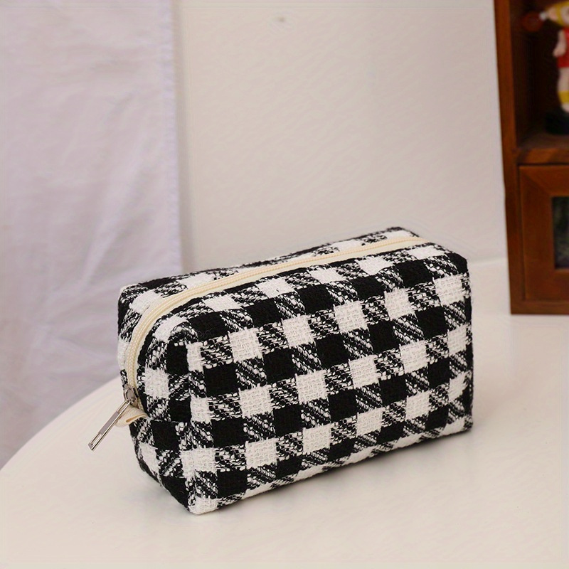 Checkered Print Square Makeup Bag