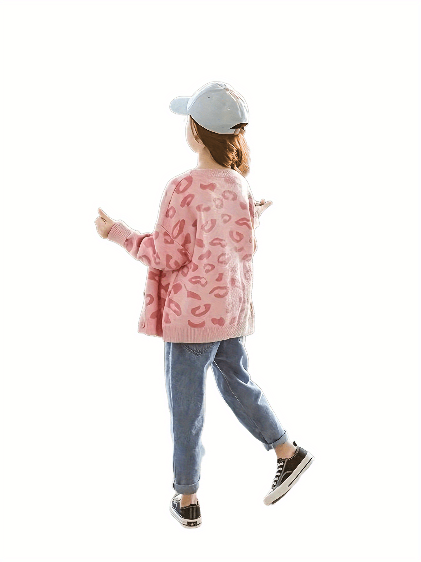 Girls Adorable Leopard Jacquard Knit Sweater V-Neck Single Breasted  Cardigan For Teen Kids, Fall/ Winter