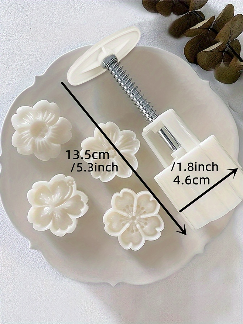 5pcs flower   diy mooncake pastry molds abs plastic intricate white flower designs for elegant baking ideal for christmas halloween kitchen essentials details 0