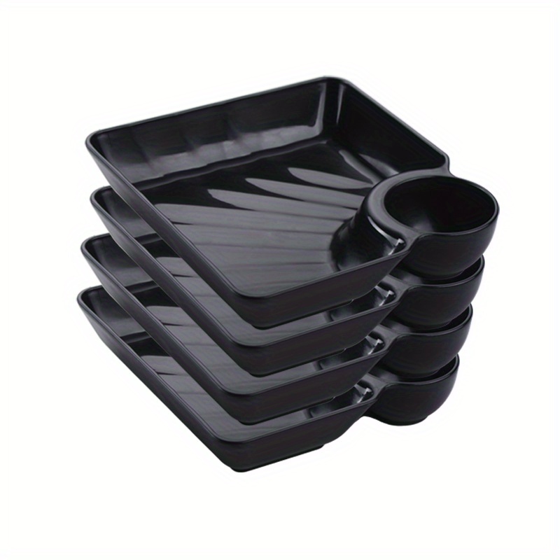 4pcs 15cm Deep Snack Plates Square Plastic Trays Anti-shock Brief