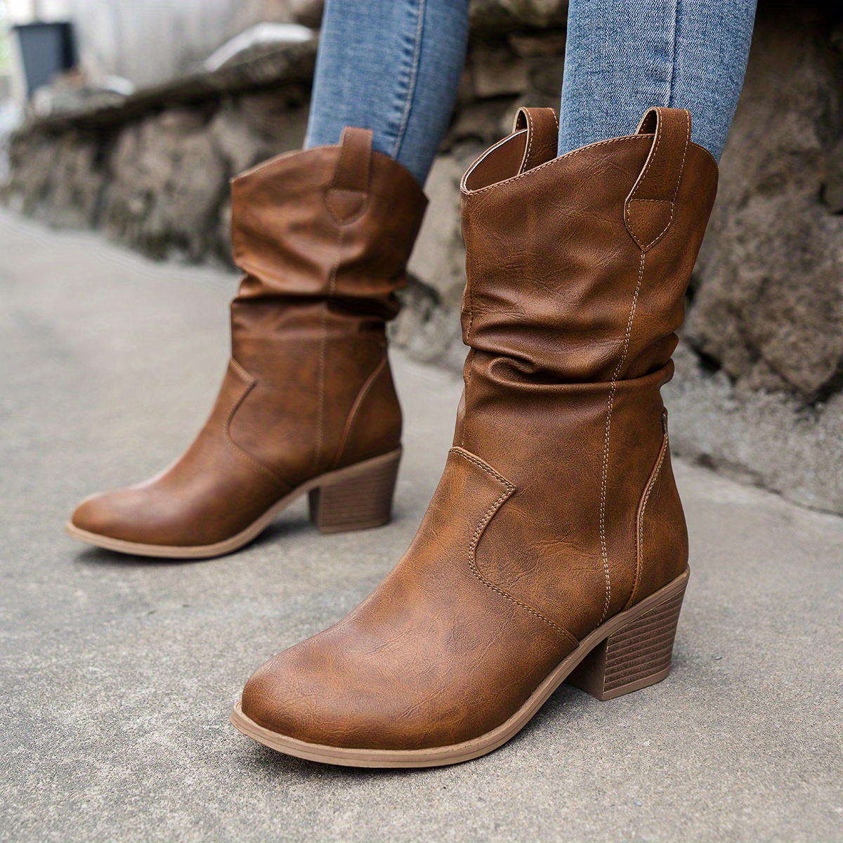 Wrinkle Slip-on High Heel Women's Boots, Women Shoes