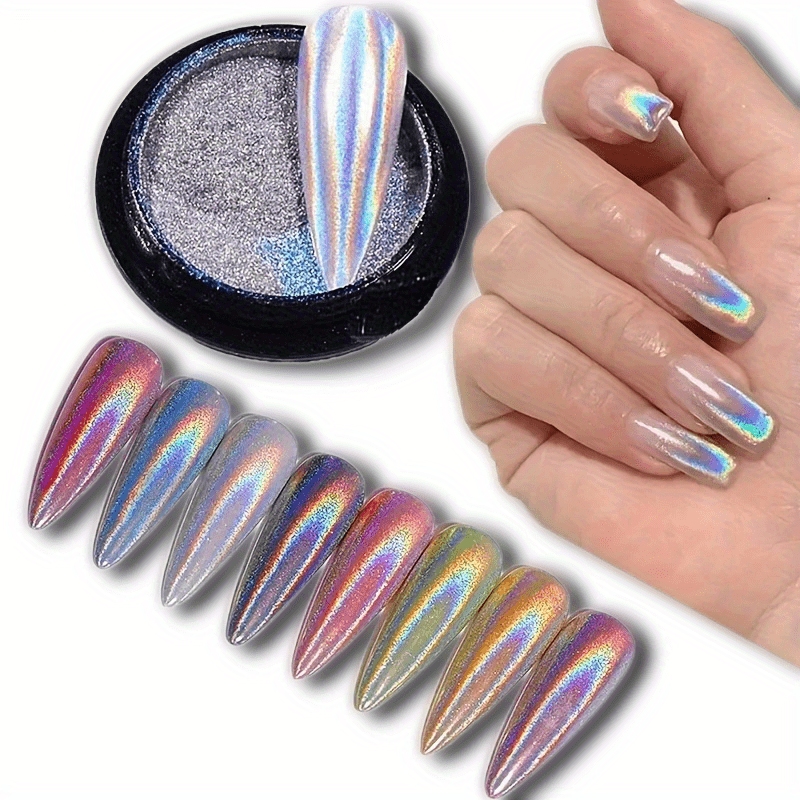 Magic Mirror Chrome Nail Powder Holographic Laser Silvery - Temu