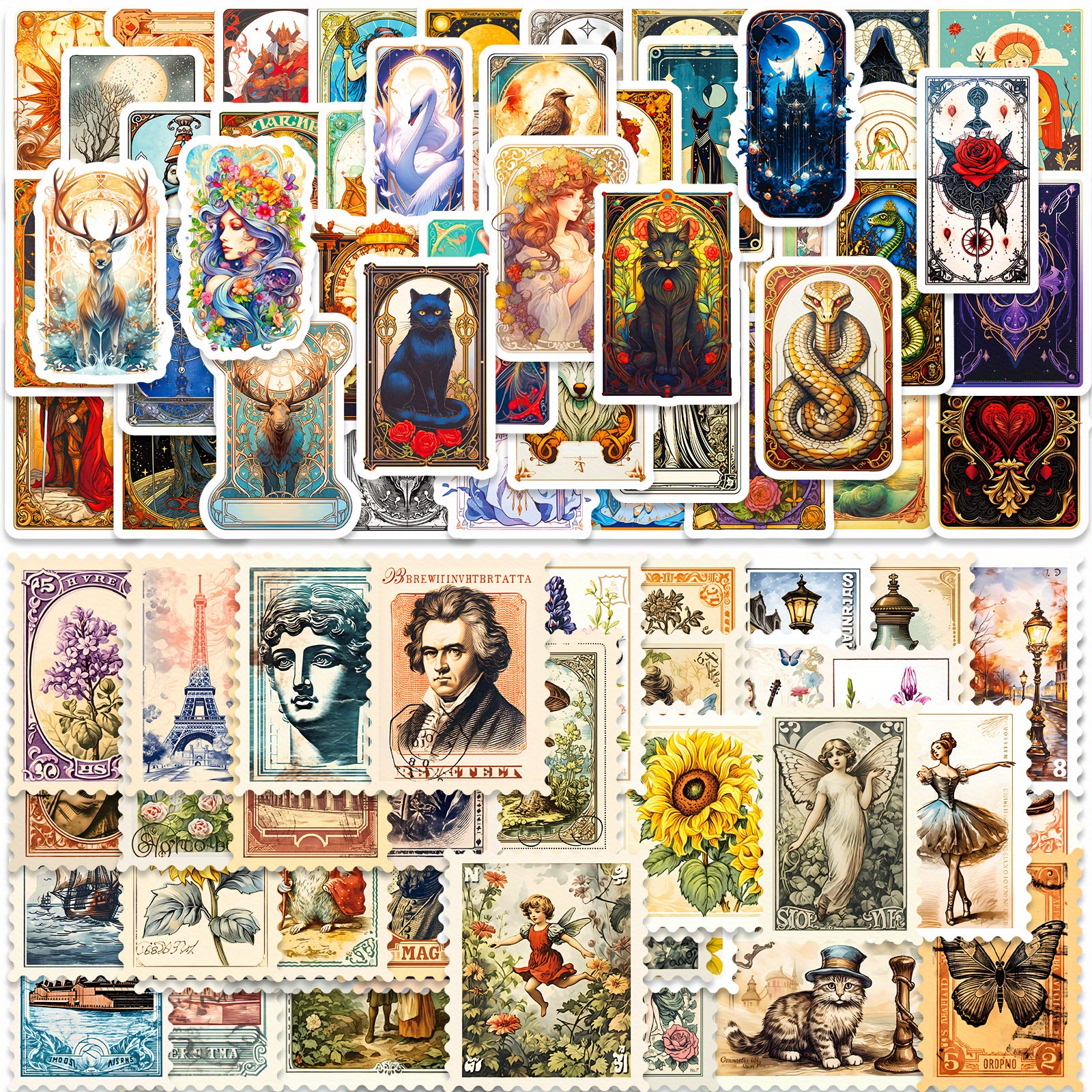 Retro Style Tarot Stamp Divination Stickers English Retro Pattern ...