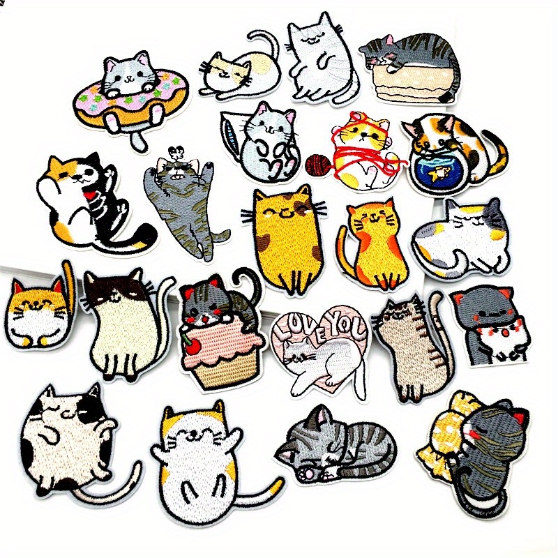 TEMU 10pcs Parches De Bordado De Gatos Surtidos, Apliques DIY Para Planchar En Ropa Y Manualidades, Diseños De Animales De Dibujos Animados