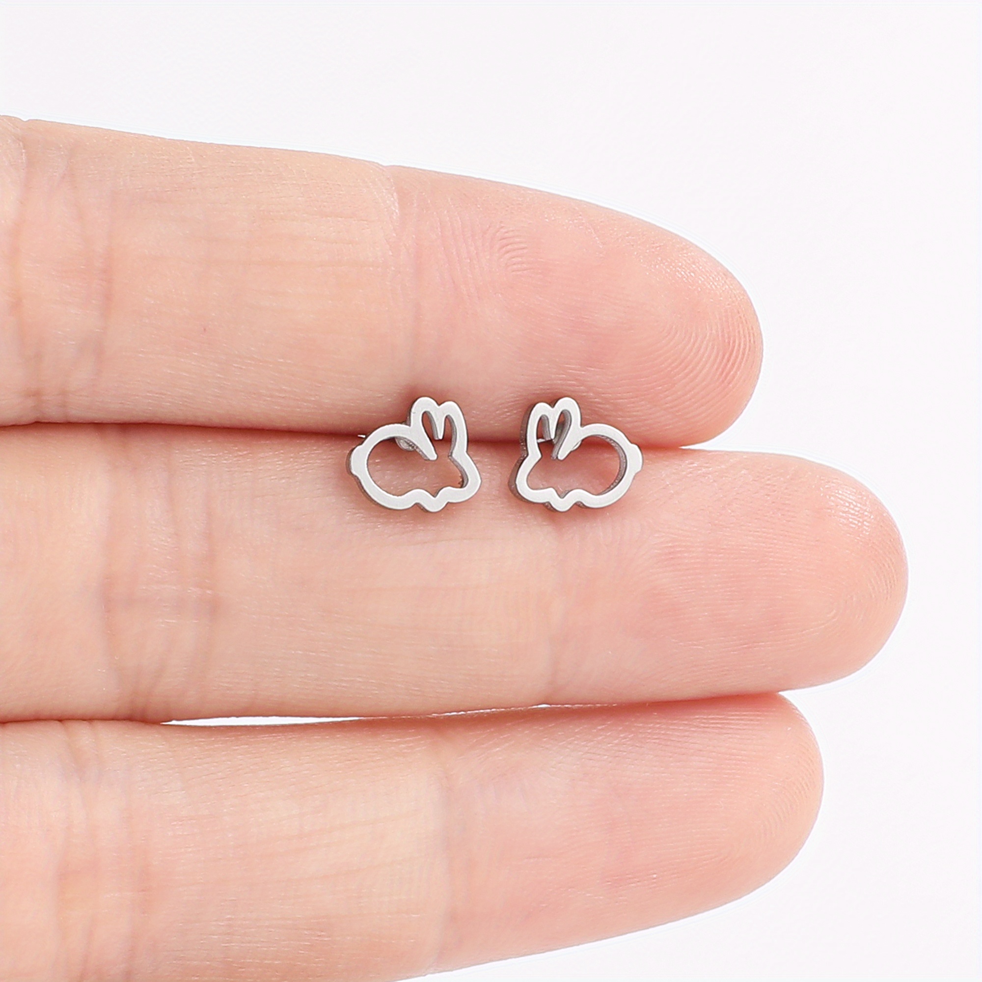 Men' Steel Rabbit Ear Studs - Rabbit-shaped Earrings Suitable For Daily Wear, Parties, Easter & , & Comfortable For Pierced Ears, Stylish Accessory For Men