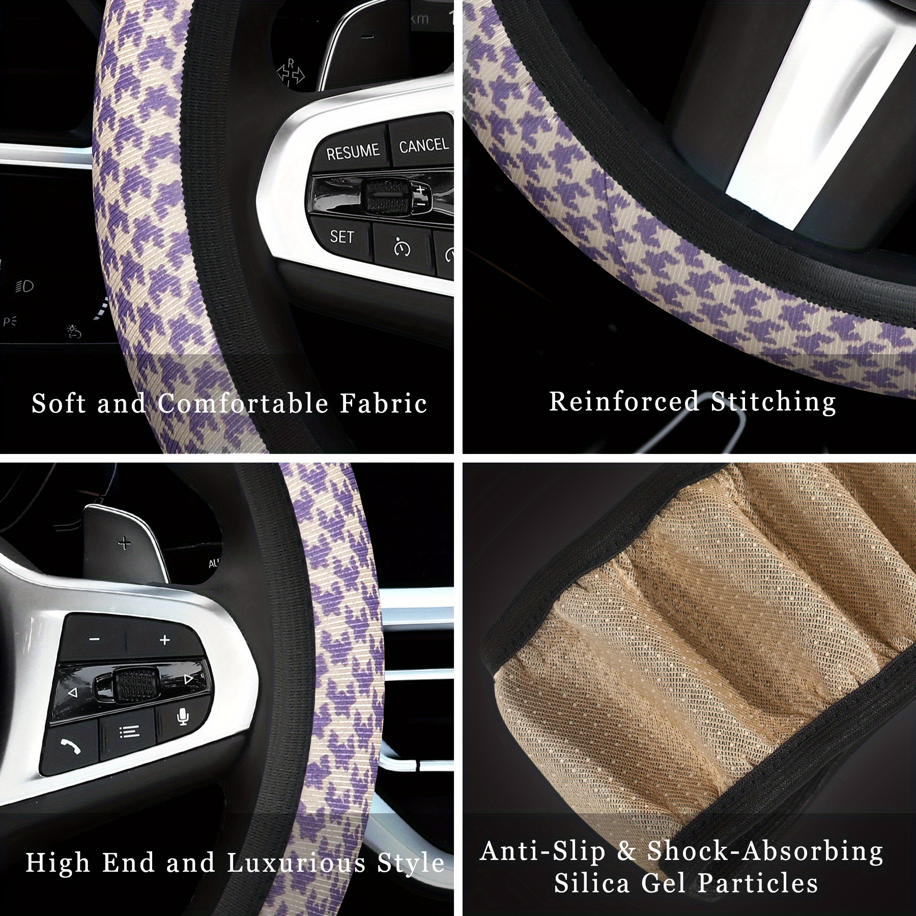 Red Classic Houndstooth Pattern Steering Wheel Cover Made Temu New