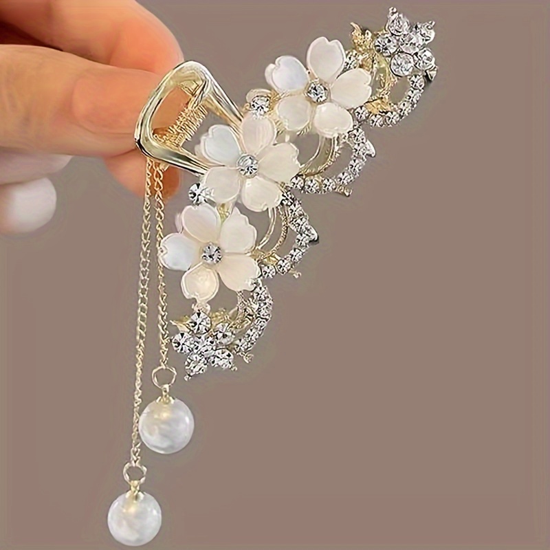 Vintage Rhinestone Flower Spring Clip Back Head Flash Metal - Temu