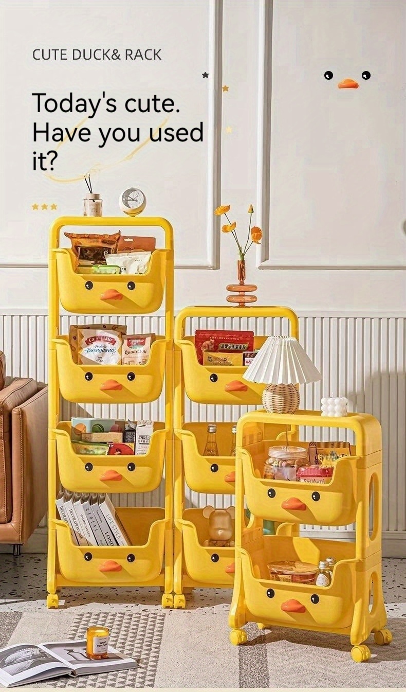 2-Tier Kids Toy Storage Organizer Cute Yellow Duck Storage Cabinet