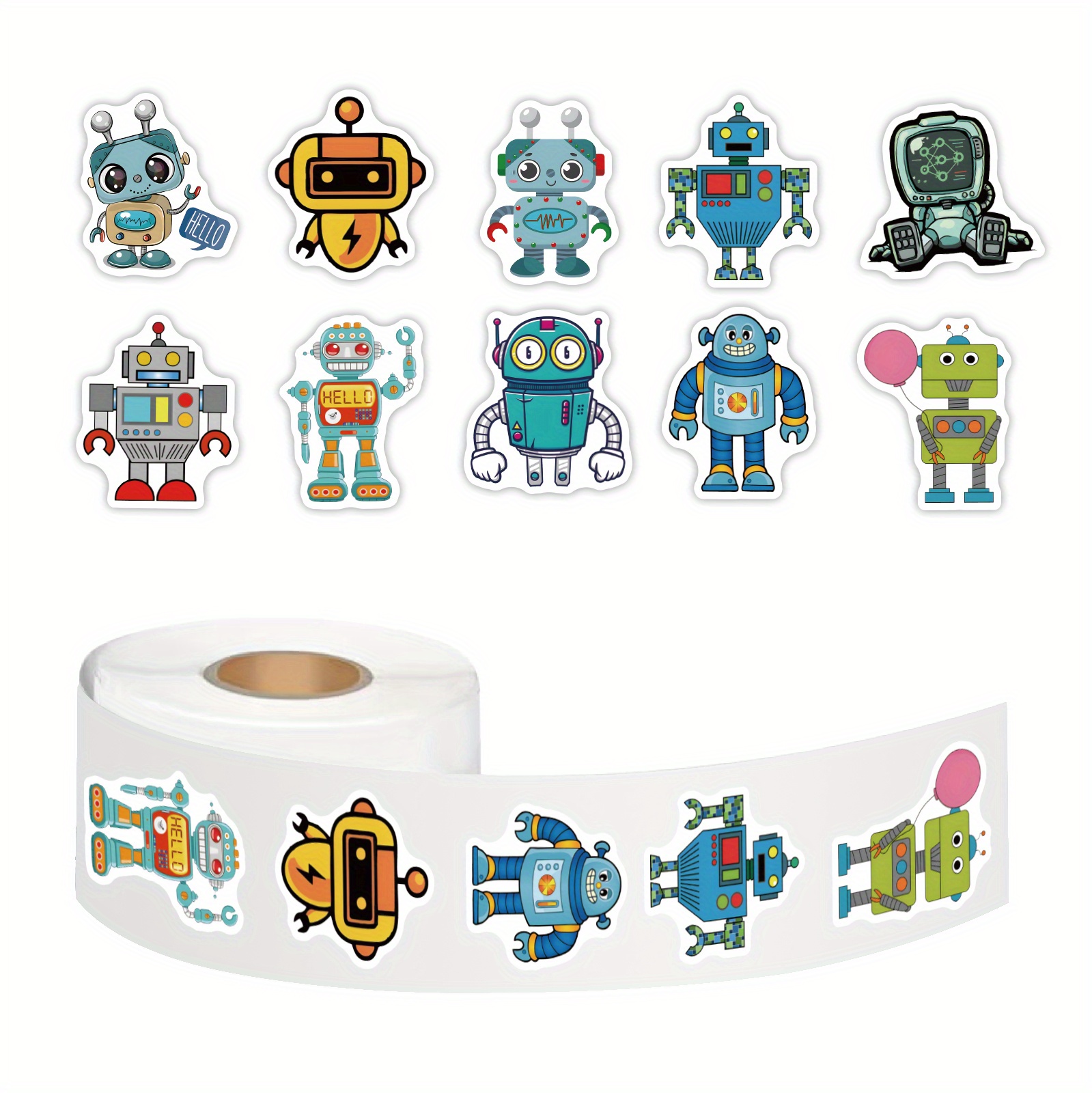 500pcs Cute Robot Stickers Roll Robot Sticker Vinyl Stickers For Teens  Adults Decals For Loptop Water Bottles Skateboard Phone