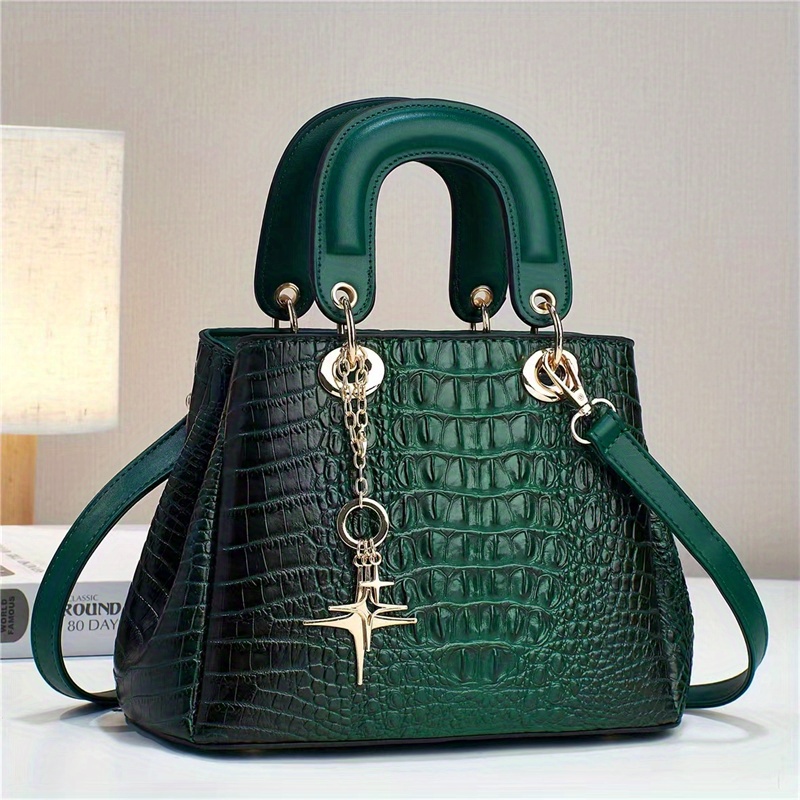 TEMU Luxury Crocodile Print Tote Bag, Elegant Top Handle Satchel, Women's Fashion Handbag, Shoulder Bag, Crossbody Bag & Purse