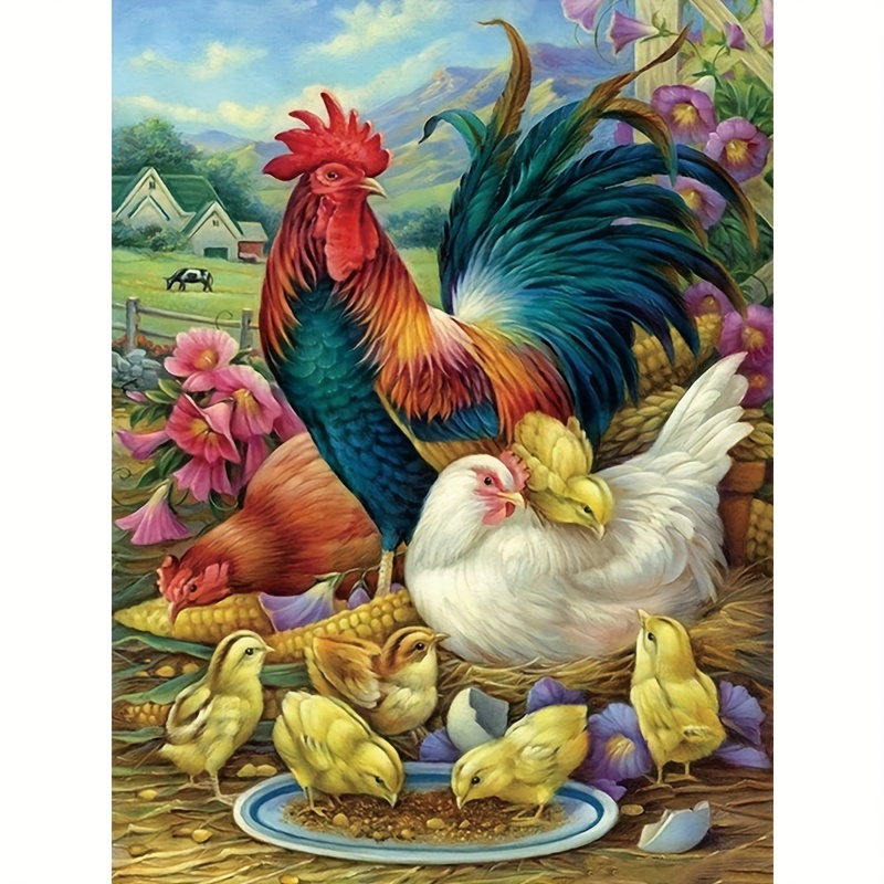 Chicken Pattern Rhinestone Diamond Painting Contains - Temu