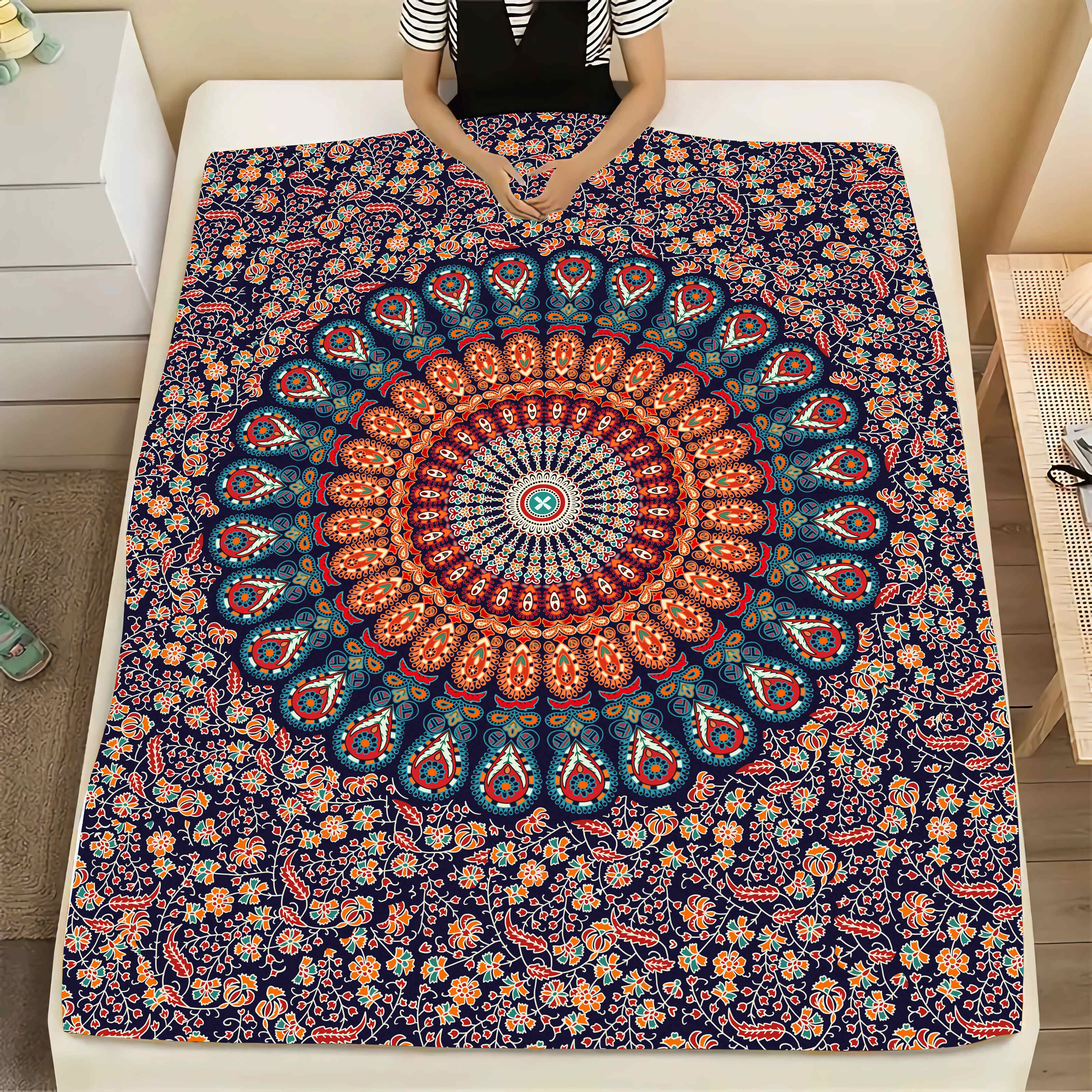 1pc Bohemian Style Blanket Hippie Bed Cover Blanket Bedding For Boys And Girls Mandala Beach Cover Blanket Peacock Mandala Nap Blanket Ramadan