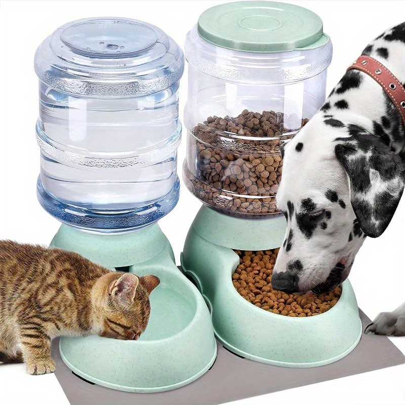 

2 Pack Automatic Cat Feeder And Water Dispenser Set With Pet Food Mat For Small Medium Dog Pets Puppy Kitten Big Capacity (2 Pack Green)