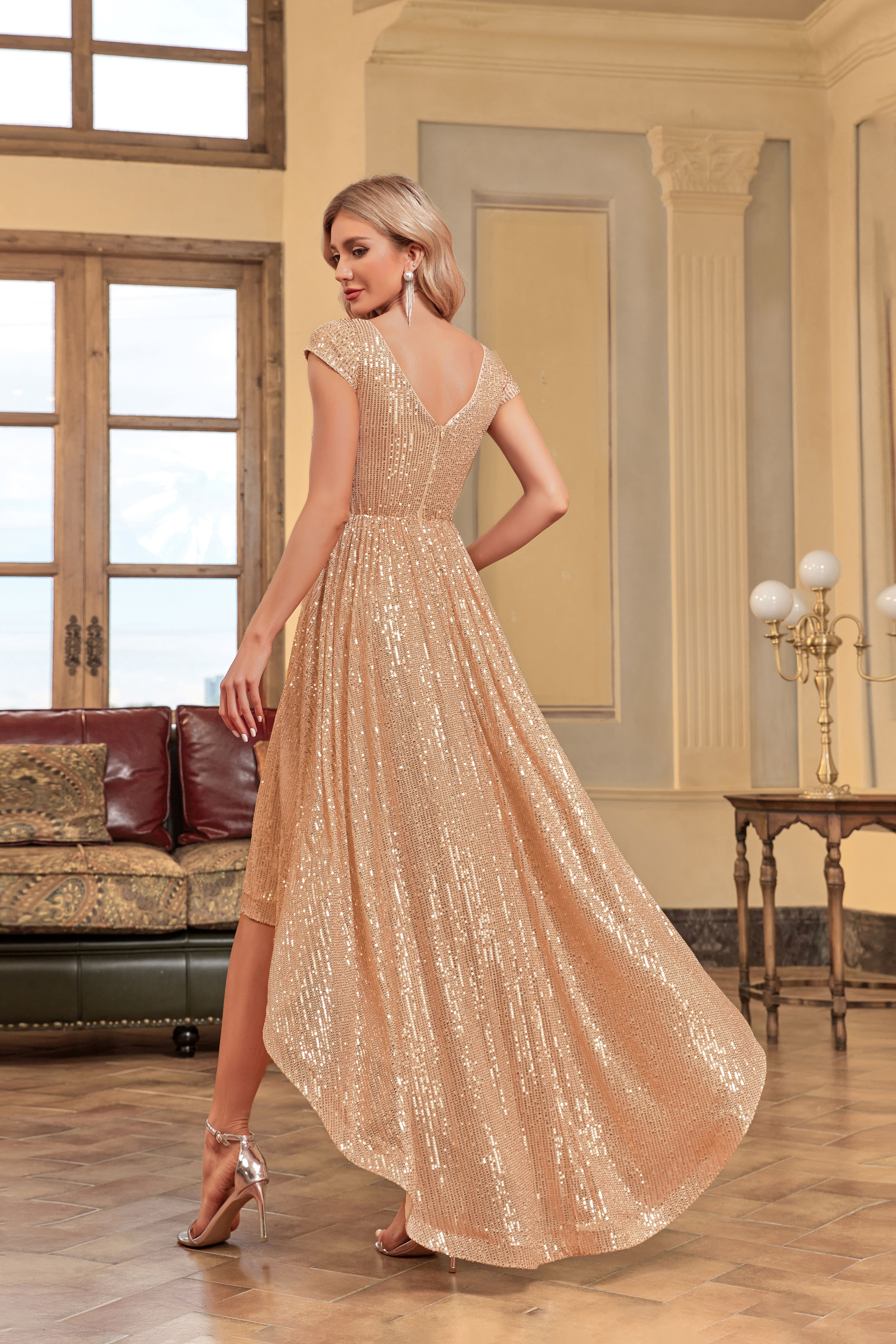 Rose gold high low prom clearance dress