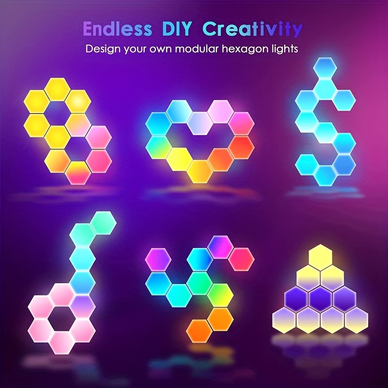 10pcs hexagon lights with remote sound control light smart diy hexagon wall lights   hexagonal led light wall panels with usb power geometry hex lights touch used   room party details 2