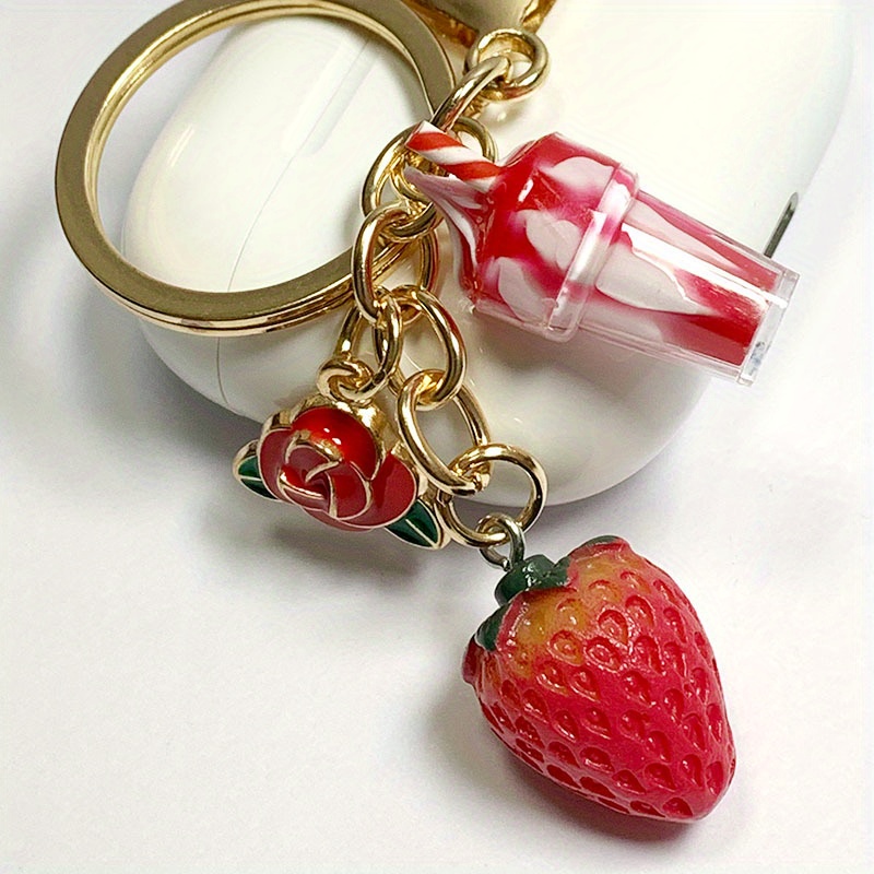 Schlüsselanhänger Erdbeer Frucht Obst rot silber Anhänger Keychain