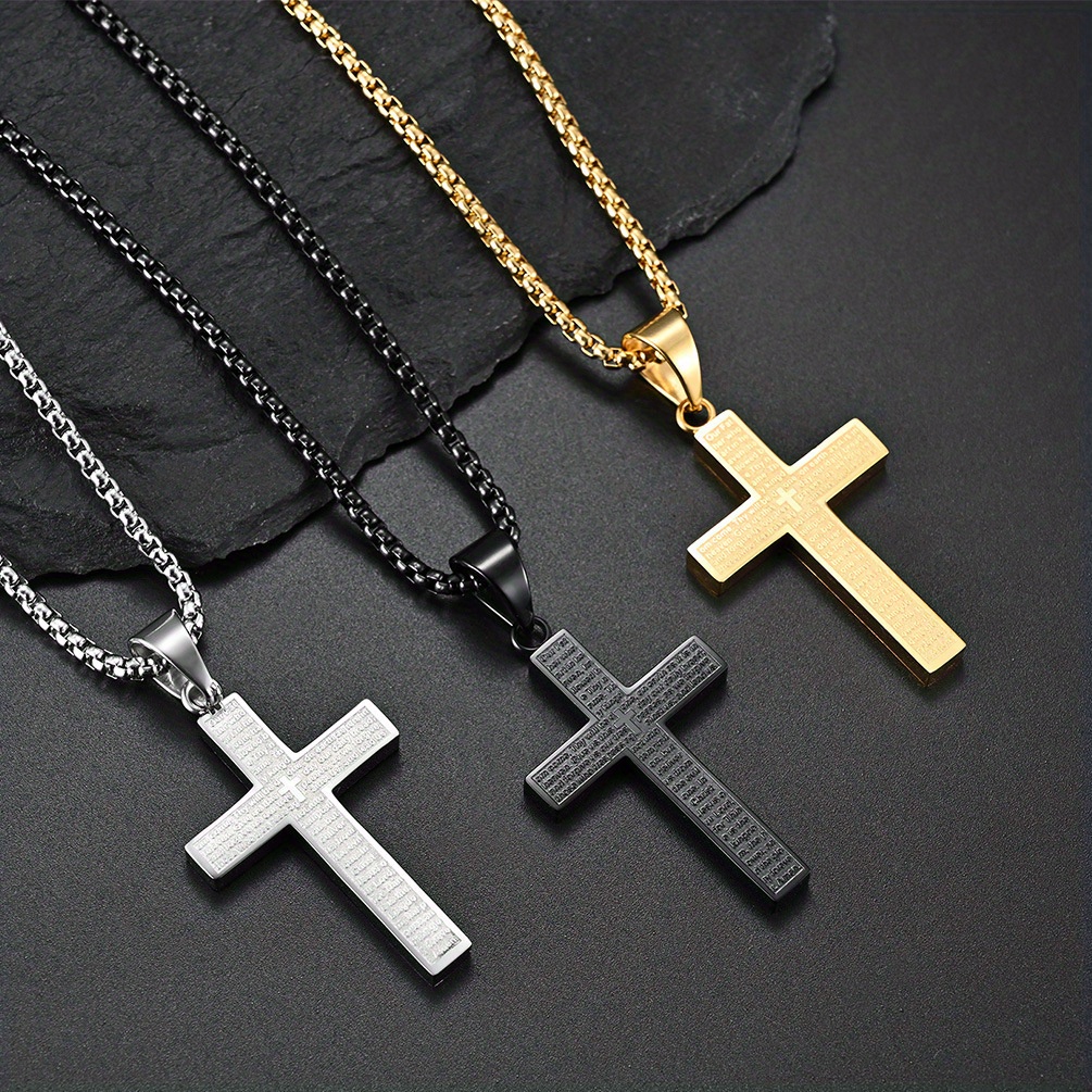 Collier Croix Pour Homme - Chaîne Byzantine En Acier Inoxydable 316L 61 Cm, Pendentif Croix 64 Mm, Or/argent/noir - 3