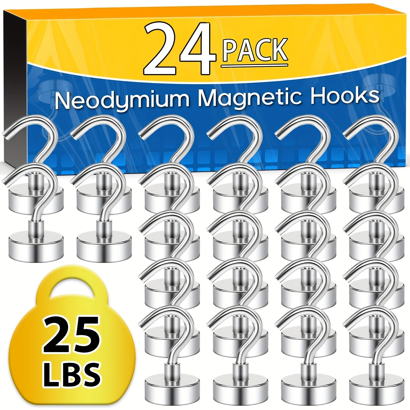 24 Stück, Magnethaken zum Aufhängen, 11,34 kg, robuster Magnethaken, Magnet  mit Haken, Neodym-Magnethaken für Zuhause, Kühlschrank, Whiteboard, Küche