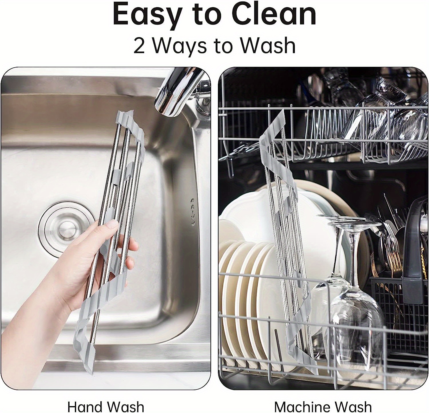 1pc Foldable Sink Dish Drying Mat, Simple Grey Stainless Steel Dish  Draining Rack For Kitchen
