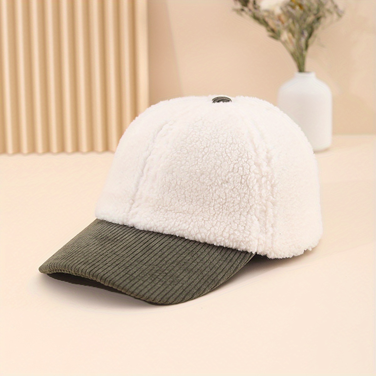 Solid Color Fuzzy Baseball Baseball Hat, Dad Hats Classic Warm Plush Sun Hats Thick Coldproof Adjustable Dad Hat for Women Autumn & Winter,Temu