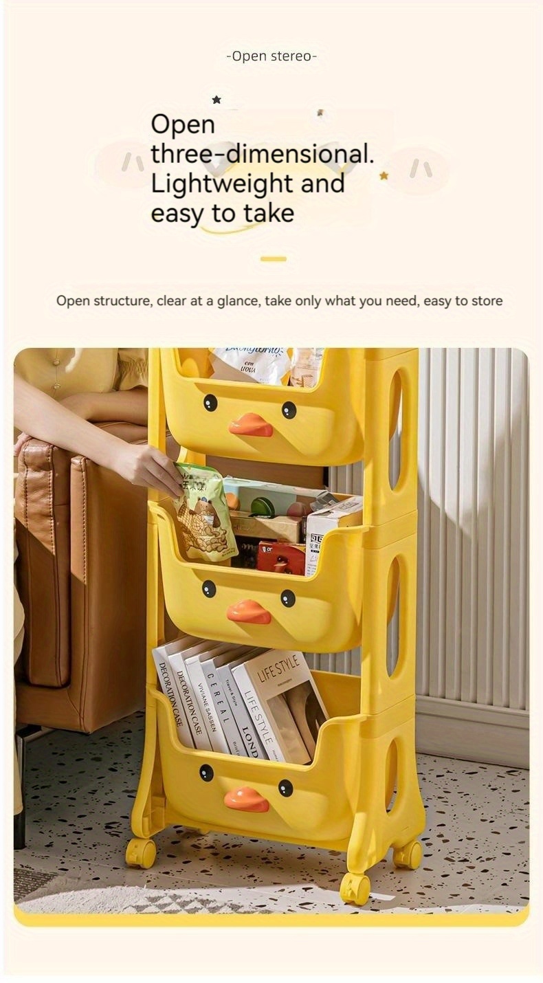 2-Tier Kids Toy Storage Organizer Cute Yellow Duck Storage Cabinet