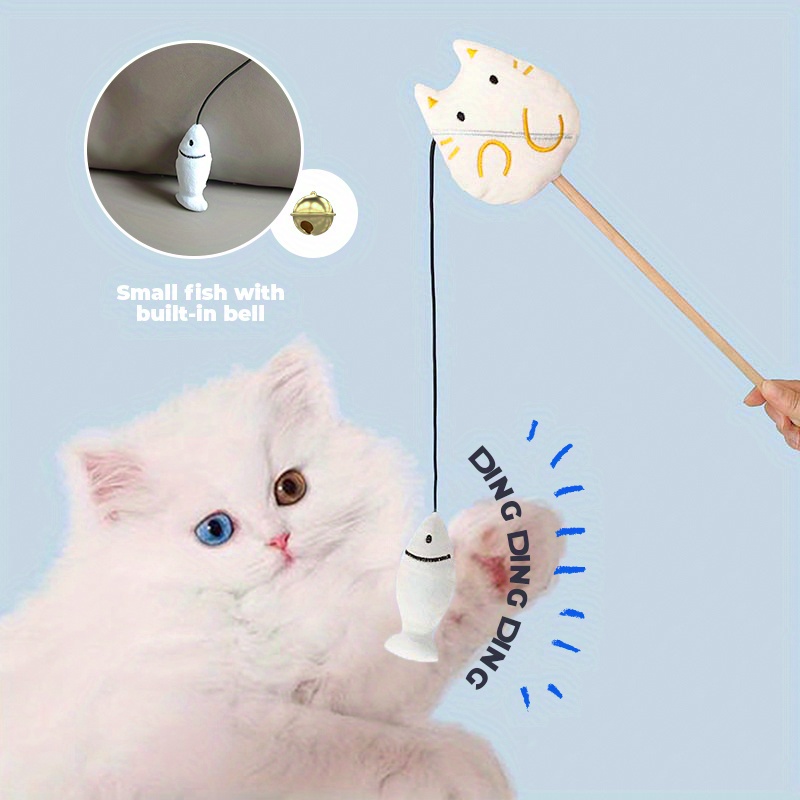 1pc Ball Decor Cat Teaser Stick, Blue Tassel Decor Wood Pet Toy