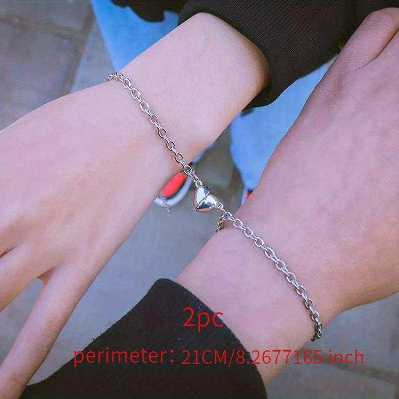 2pcs Black Magnetic Bracelet, Stainless Steel Heart-Shaped Couple Bracelet for Men Women,Temu