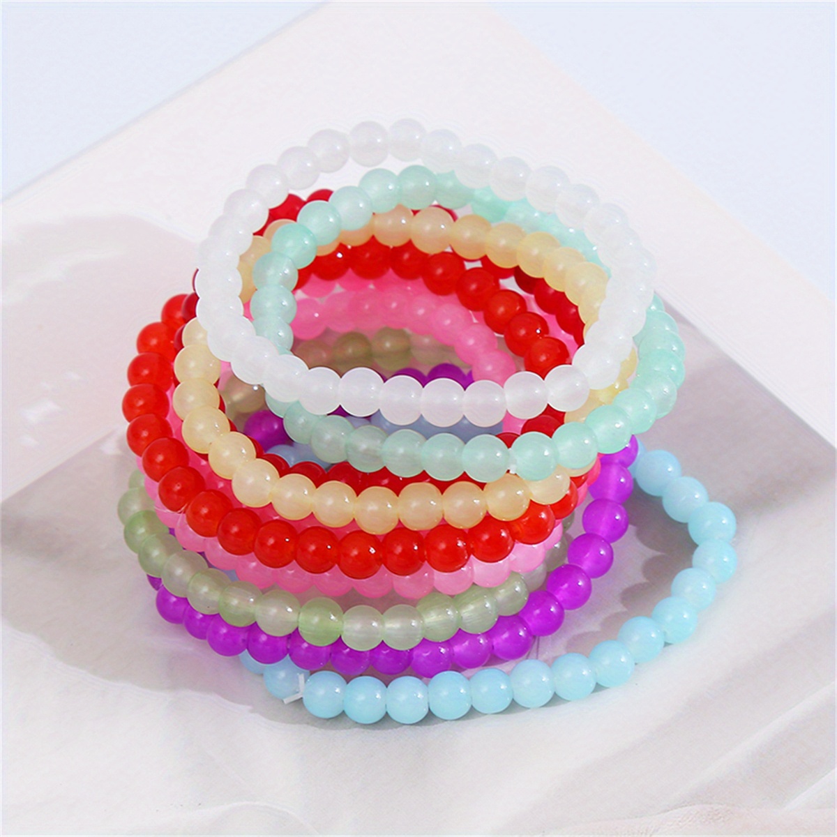 10pcs Fashionable Jelly Color Round Beads Glass Beads Handmade Beaded Bracelet, Gift for Multicolor Bohemian Style Bracelets,Matching Bracelet,Temu