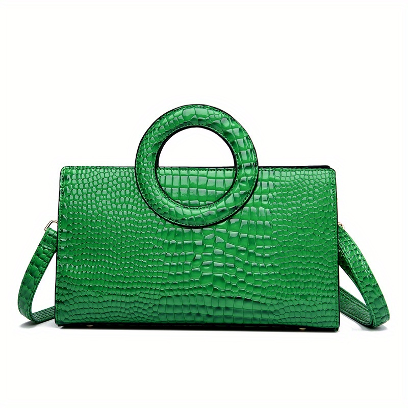 Elegant Crocodile Pattern Satchel Bag, Classic Pu Leather Top Handle Bag,  Women's Solid Color Shoulder Bag - Temu