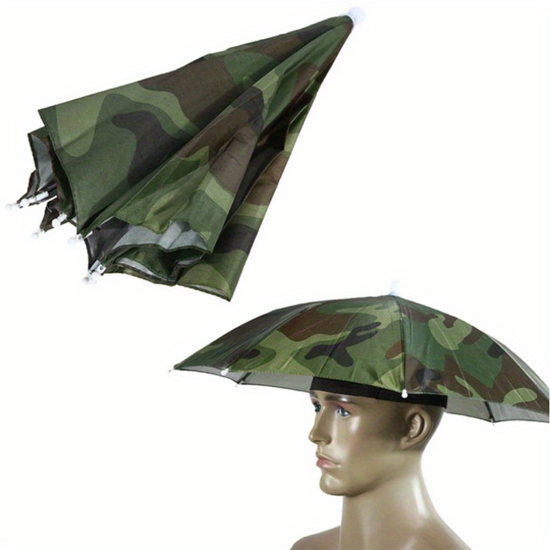 Image of Head-mounted Umbrella, Fishing Hat, Headband 30cm Camouflage Silver Hat Umbrella, Camouflage Umbrella, Without Battery