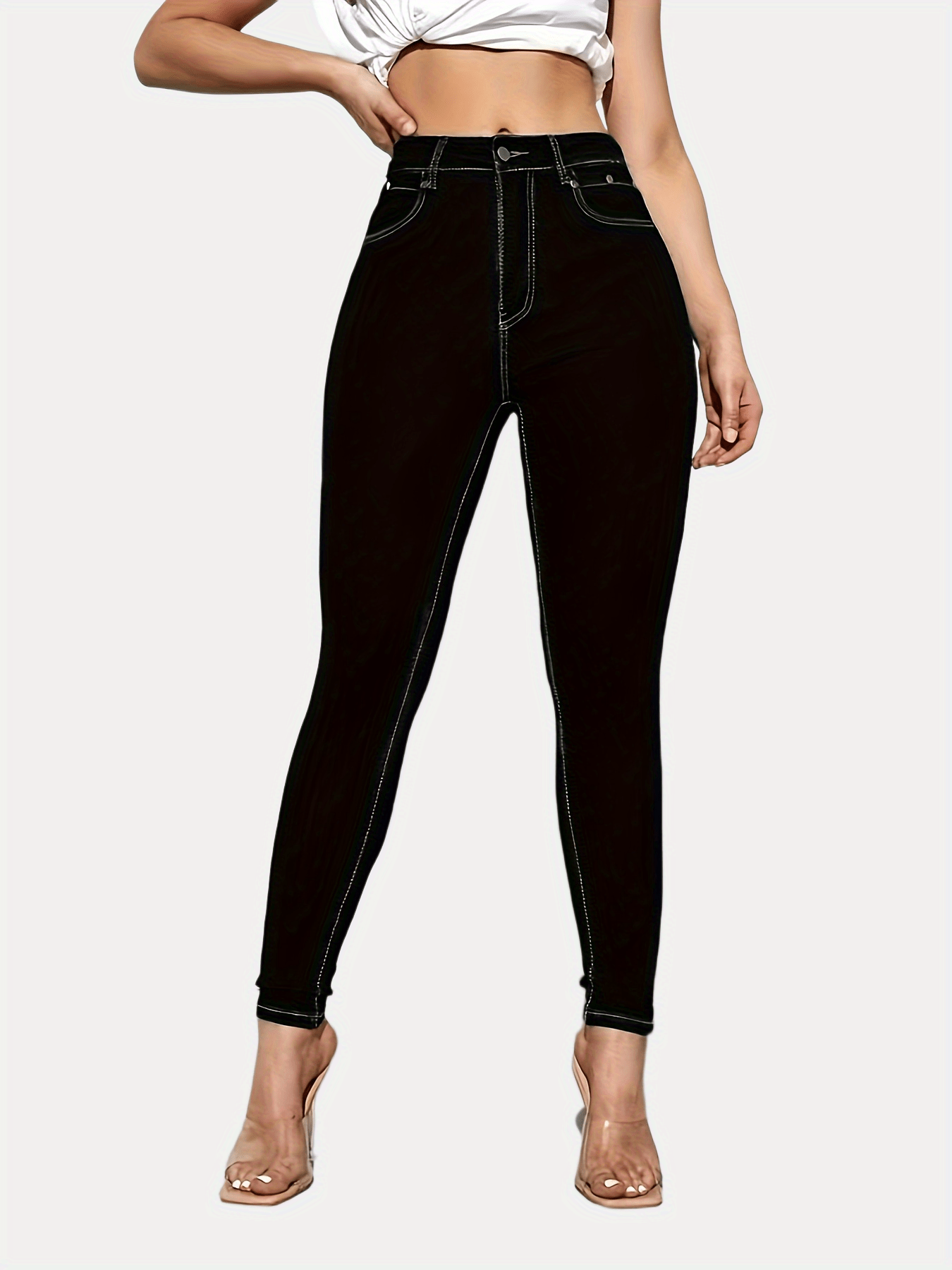 Deep Blue Stretchy High Waist Denim Pants, Slash Pocket Sexy Classic Skinny  Jeans, Women's Denim Jeans & Clothing