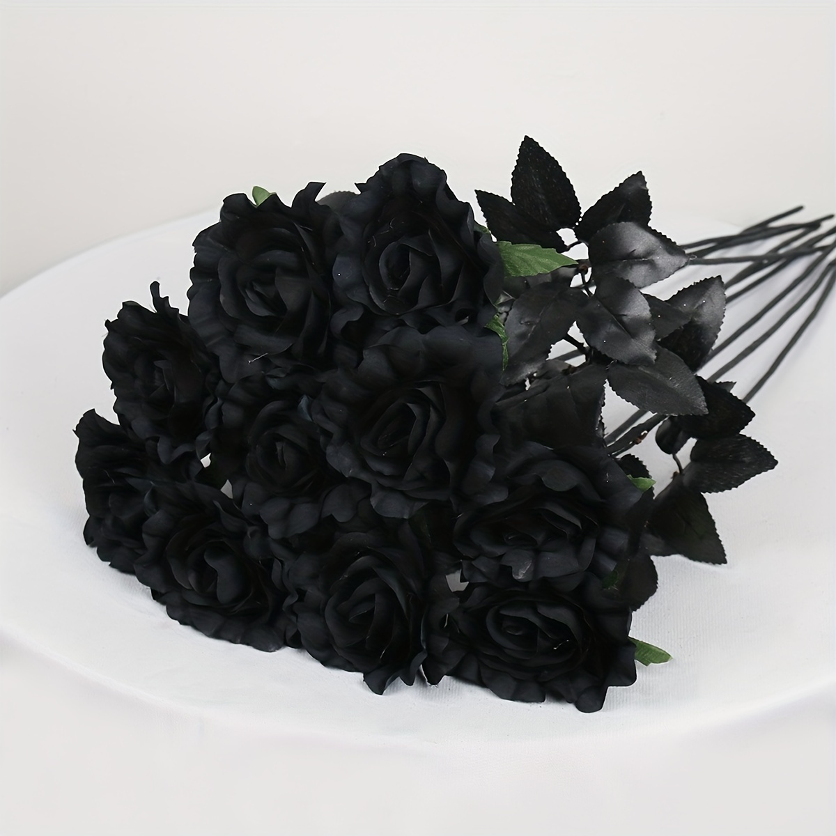 Huntermoon Artificial Black Rose Simulation Flowers Single Branch Roses Wedding Party Decoration Home Real Touch Bouquet Halloween