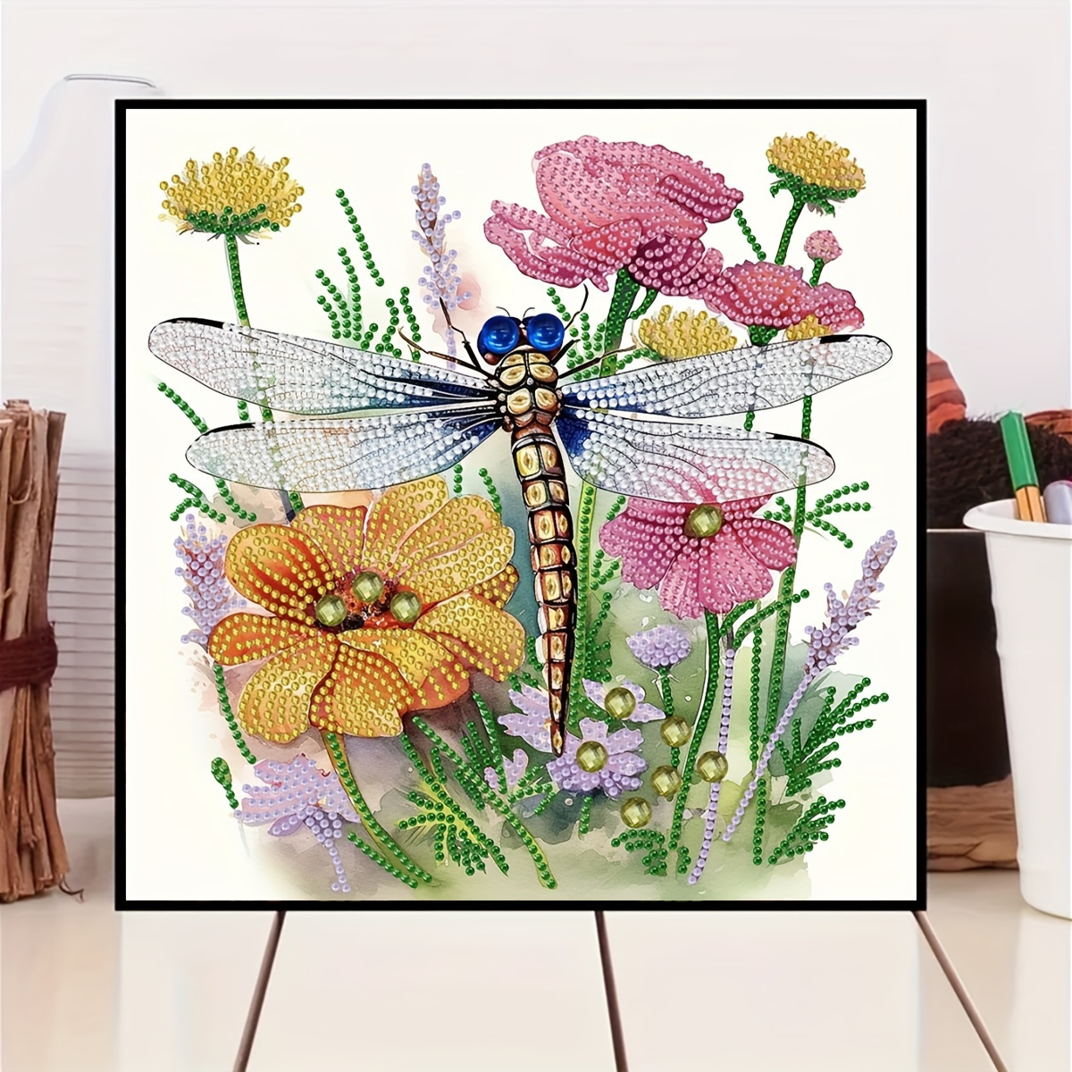 

Flower Dragonfly Pattern Diamond Painting Kit, 5d Diy Special Shape Crystal Diamond Partial Diamond Painting Kit Mosaic Cross Stitch Embroidery Suitable For Home Wall Decoration Art