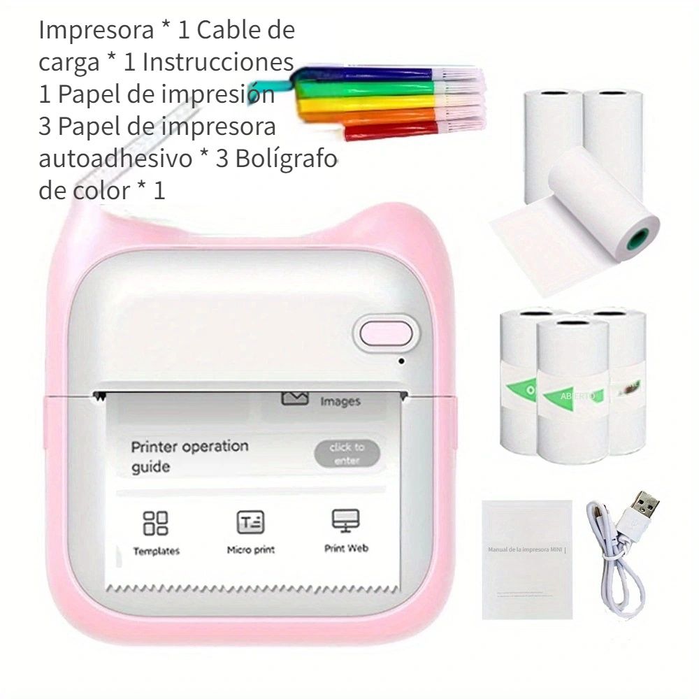 Mini Impresora Termica Portatil Inalambrica Recargable Color Rosa