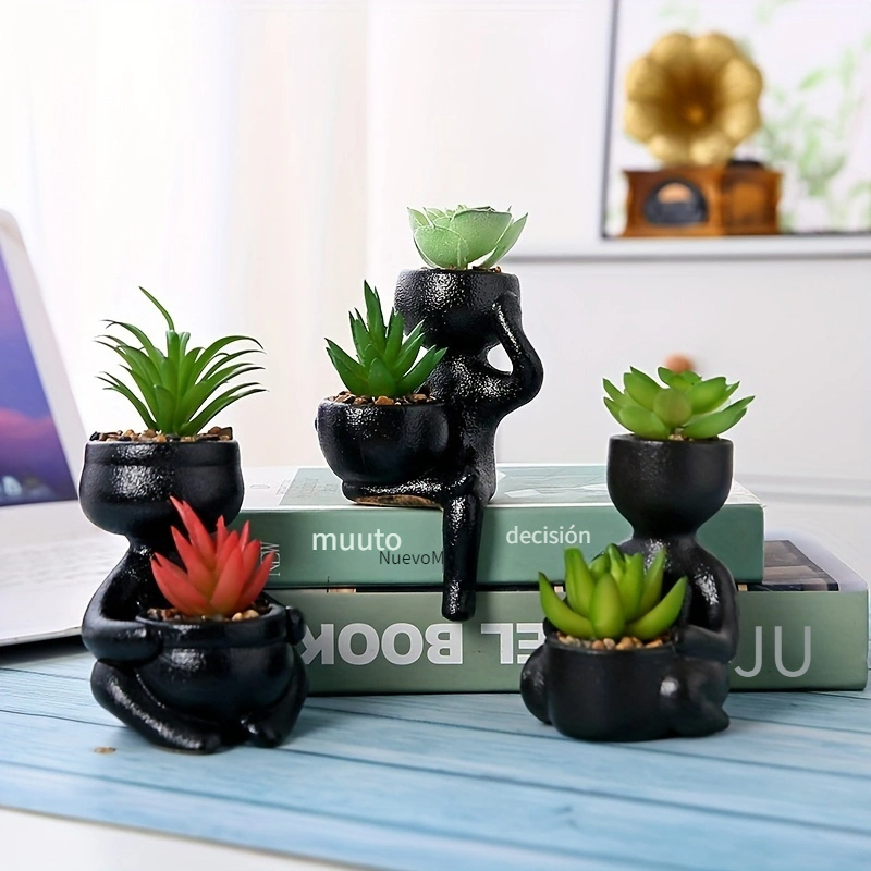 Mini macetas decorativas para plantas, macetas de cerámica con forma humana  para suculentas, bonitas macetas de cactus con drenaje, macetas