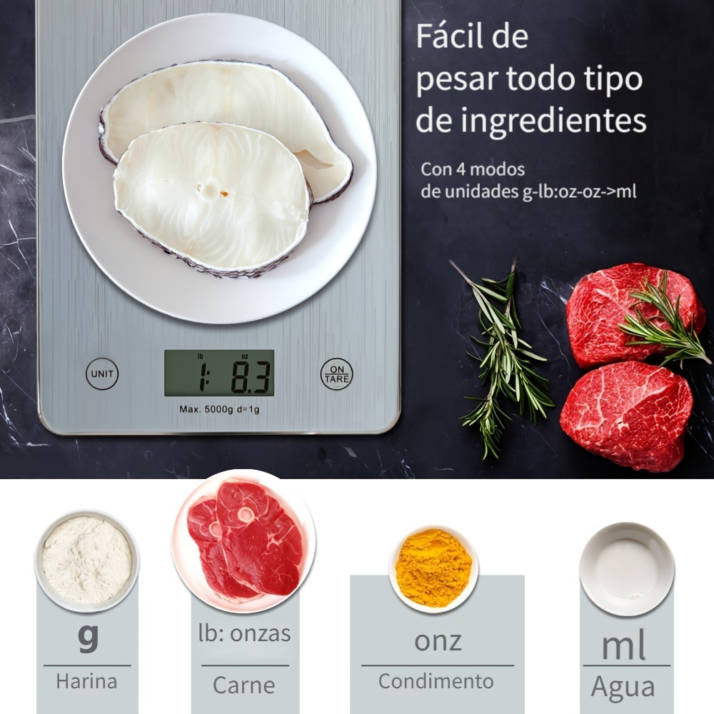 Báscula digital de alimentos, báscula de cocina multifunción de 22 lbs/10kg  con gran pantalla LCD retroiluminada y función de tara para cocinar dietas