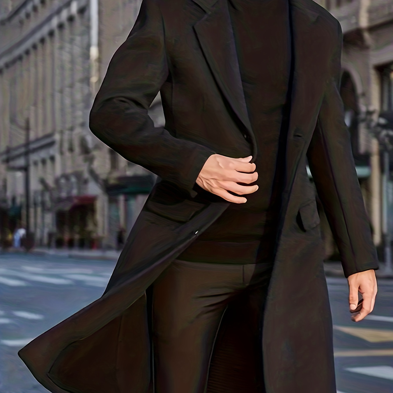 

Plus Size, Solid Men's Coat, Fleece Lapel Fashion Elegant Long Coat Classic Stylish Business Overcoat, Men's Clothing