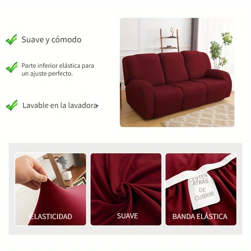Funda de sofá elástica de 3 plazas sin brazos, funda de sofá cama plegable  ajustable (rojo vino) TUNC Sencillez