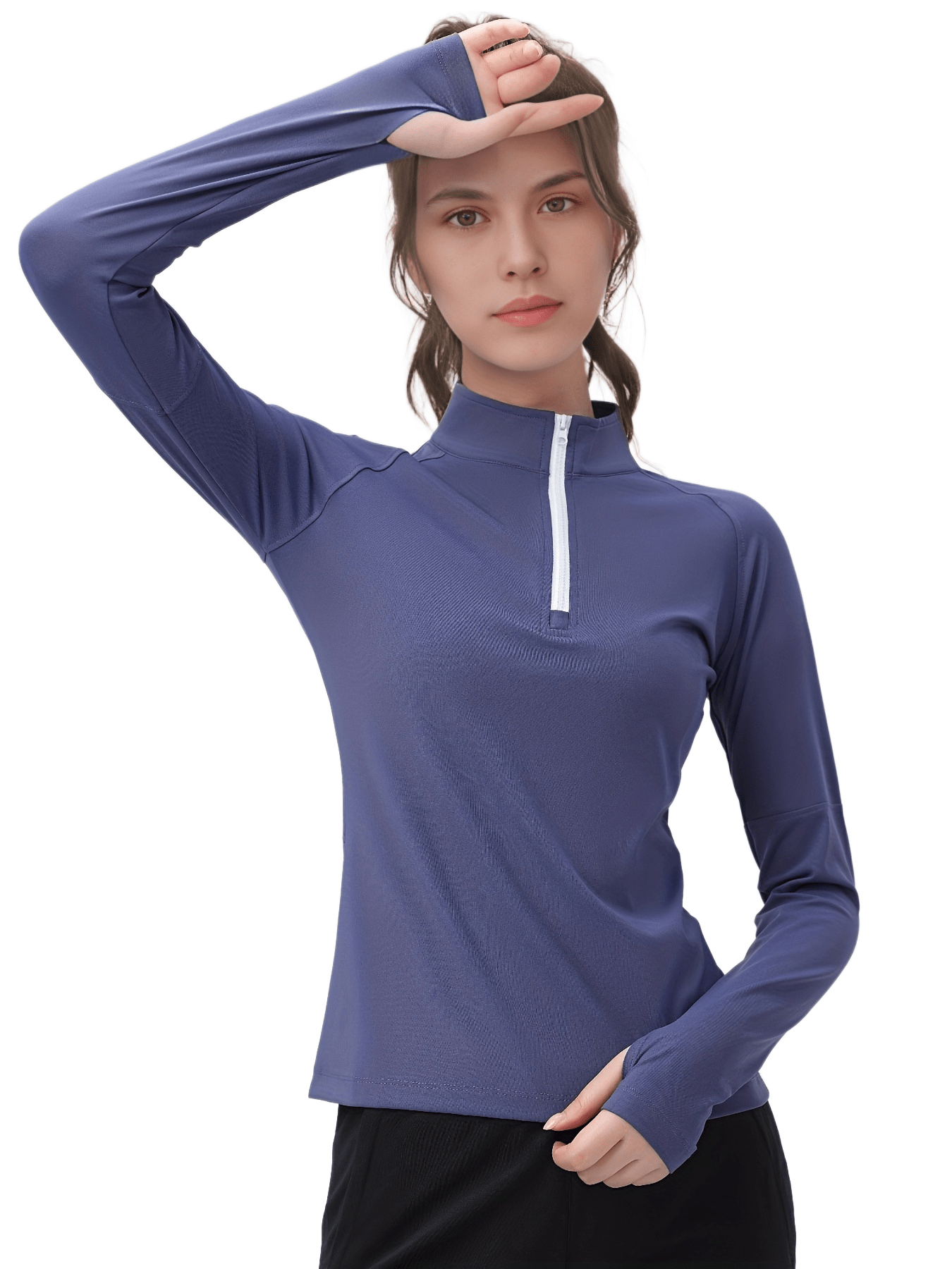 Womens Gym Tops Long Sleeve Sports T-shirt Fitness Workout Yoga Crop Tops  Ladies Running Tee Shirts Half Zip Breathable Activewear With Thumb Holes