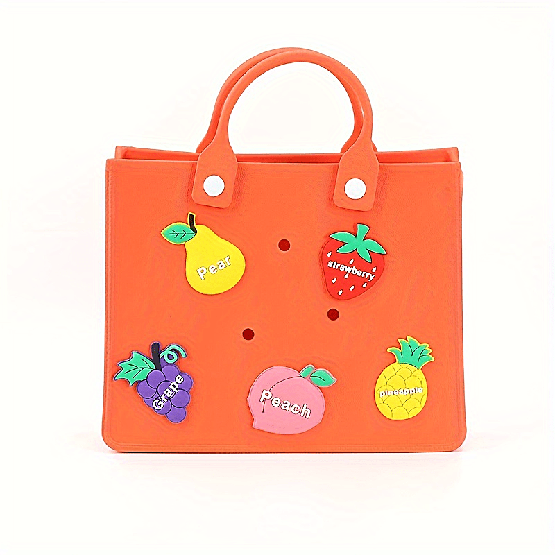 Portable Waterproof Beach Bag, Solid Color Handbag With Fruit