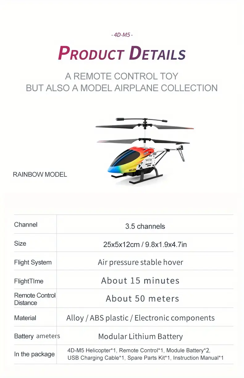 3 5 channel rc helicopter 2 4g wireless remote control 4d m5 aluminum alloy material aircraft model mini drone with 2 batteries toys gift details 6