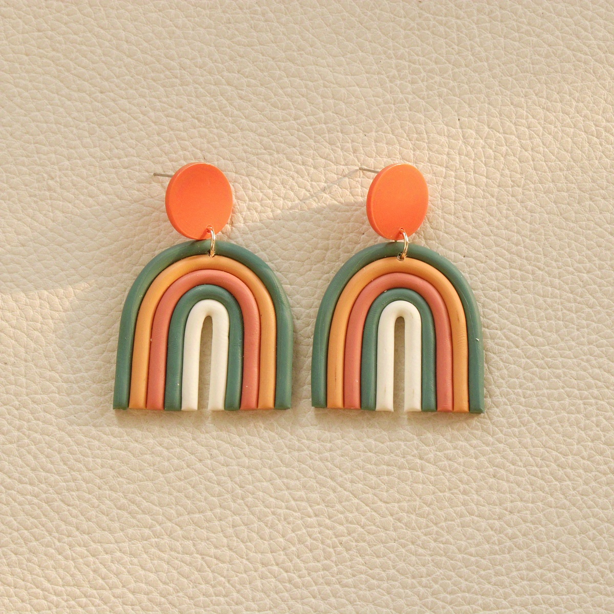 Handmade Clay Earrings Featuring A Pendant , Orange, And
