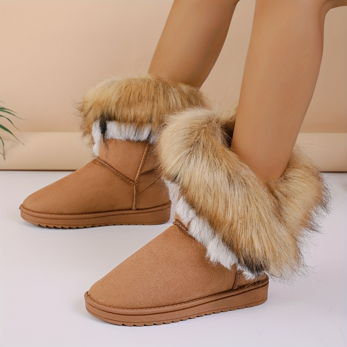 Botas de nieve para mujer, botas de invierno impermeables de piel sintética  para mujer, botas de media pantorrilla para exteriores