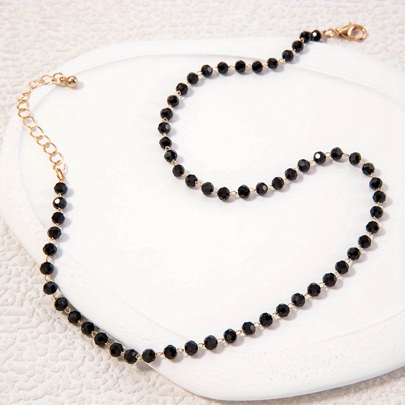 Easy Fashion Black Faux Chain Bead Clavicle Chain, Temperament All-Match Chain Necklace Women
