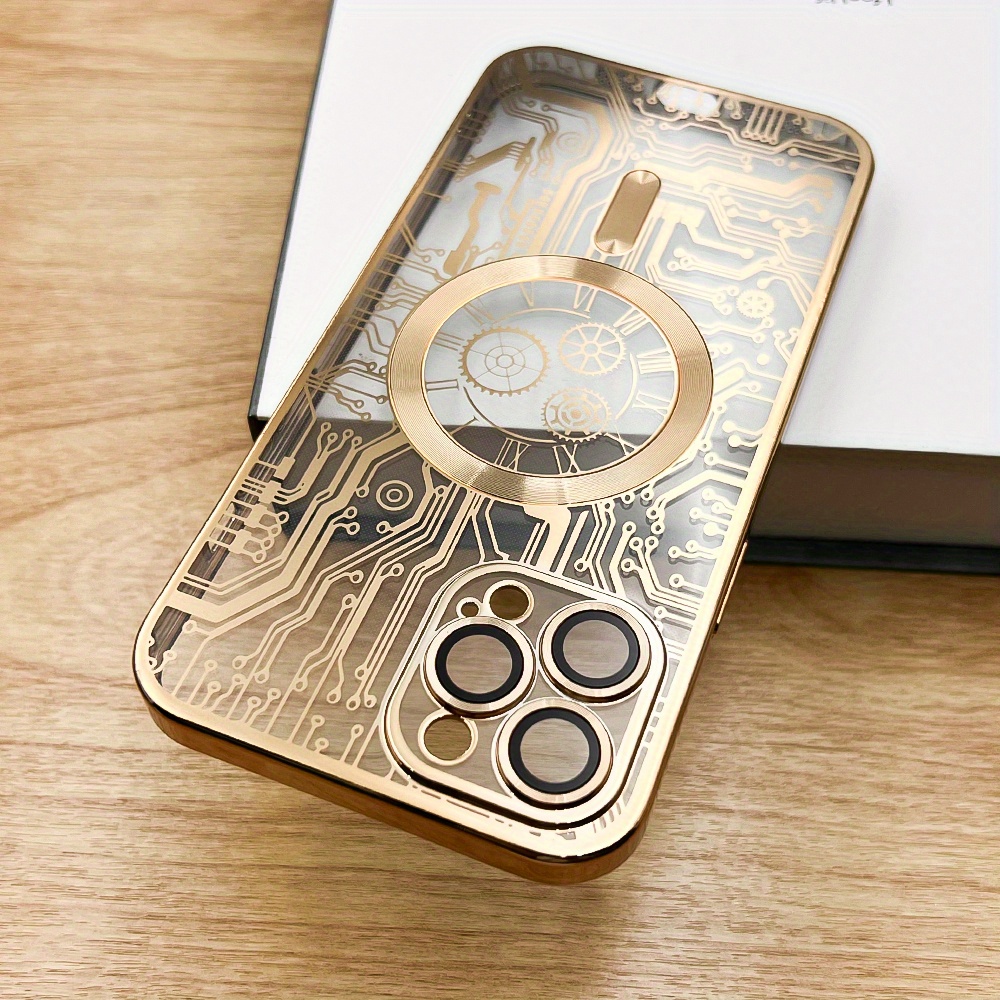 For Magsafe Wireless Charge Case For iPhone 14 13 12 11 Pro Max Plus  Shockproof Transparent Cover Cases Circuit Board Pattern